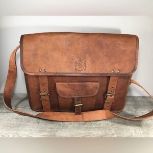 Distressed Leather Shoulder Messenger Carryall Satchel Bag Vintage Briefcase